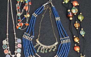 A small selection of costume jewellery including two Italian necklaces by Antica Murrina, a glass