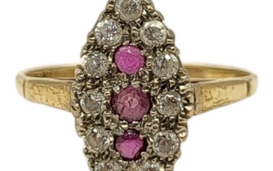 AN EARLY 20TH CENTURY 9CT GOLD, RUBY AND DIAMOND RING Three ...