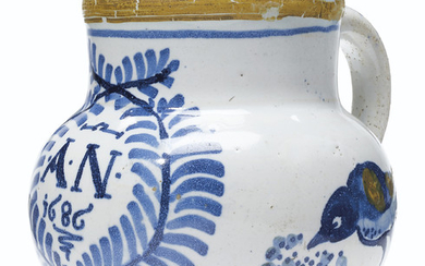 AN ENGLISH DELFT POLYCHROME INITIALED AND DATED GORGE, DATED 1686, PROBABLY LONDON
