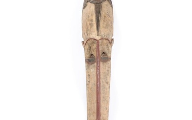 African Fang / Ngil 57 inch carved and polychrome wood tribal long face ceremonial plank mask. 57