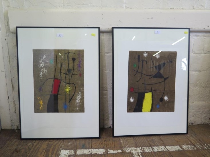 After Jean Miro A pair of abstracts reproductions after prin...