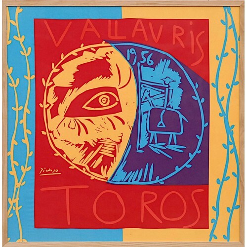 After PABLO PICASSO 'Toros', on silk, signed in the plate, 9...