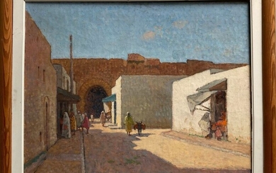 Alexis Louis DE BROCA (1868-1948) Rabat, porte des Oudaïas Huile sur toile signée en bas...