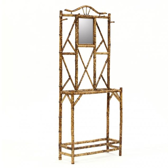 An Antique English Burnt Bamboo Etagere