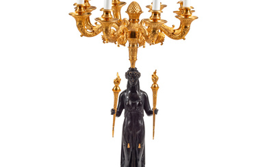 An Empire Style Gilt and Patinated Bronze Eight-Light Candelabrum