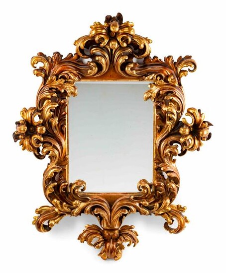 An Italian Rococo Style Carved Giltwood Mirror Height