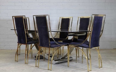 An Italian chrome and gilt-brass dining suite