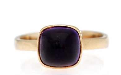 SOLD. An amethyst ring set with a cabochon amethyst, mounted in 14k gold. Size app....