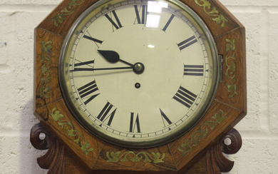 An early Victorian brass inlaid rosewood drop dial wall timepiece with chain driven single fusee mov