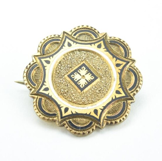 Antique 19th C 10kt Gold & Black Enamel Pendant