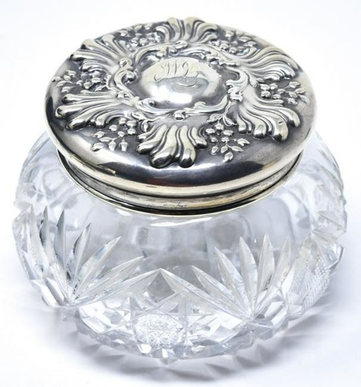 Antique 19th C Sterling Silver Crystal Vanity Box