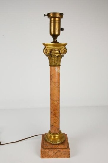 Antique French Pink Marble and Gilt Bronze Lamp