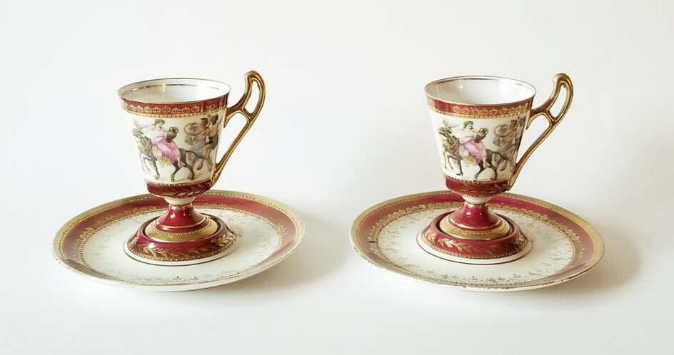 Antique Pair Porcelain Cup Saucer Ambrosius Lamm
