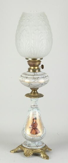 Antique standing kerosene lamp, H 60 cm.
