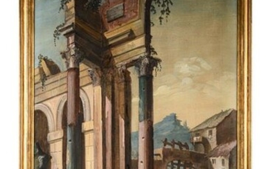 Architectural caprice 19th centurytempera on canvassigned, framed 12 1 x 83 cm
