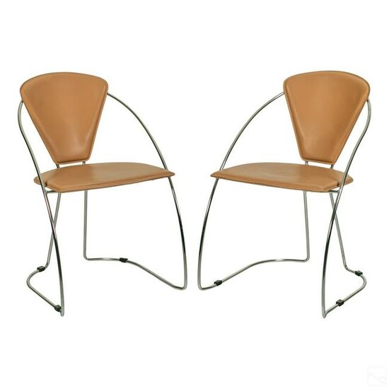 Arrben Italian Chrome & Brown Leather Arm Chairs
