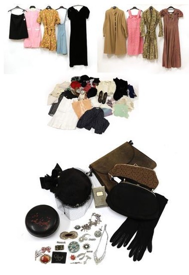 Assorted Circa 1940's and Later Costume, including a black wool...
