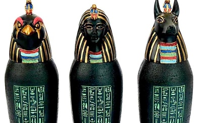 Awesome 3 Piece Egyptian Canopic Jars of the Pharaohs Tomb