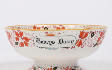 'BOVEYS DAIRY'. AN UNUSUAL LATE 19TH CENTURY PATTERNED DAIRY BOWL.