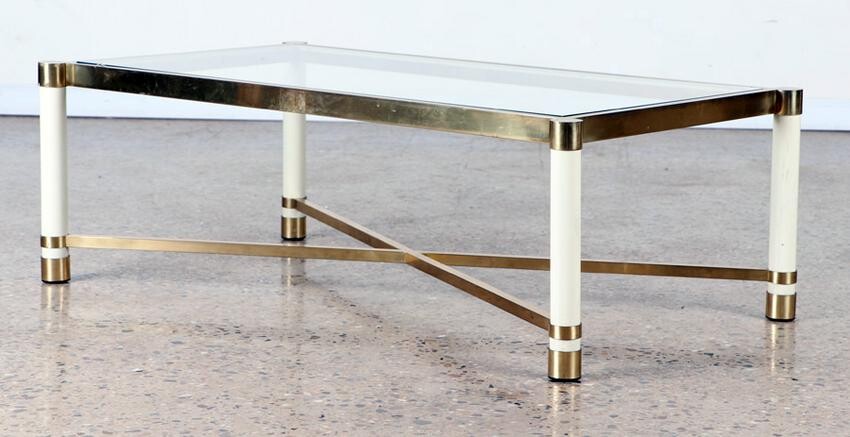 BRASS GLASS COFFEE TABLE X-FORM STRUCTURE C.1970