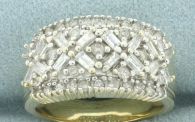 Baguette and Round Diamond Ring in 10k Yellow Gold