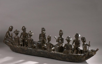 Barque en bronze patiné représentant l'enlèvement du roi...