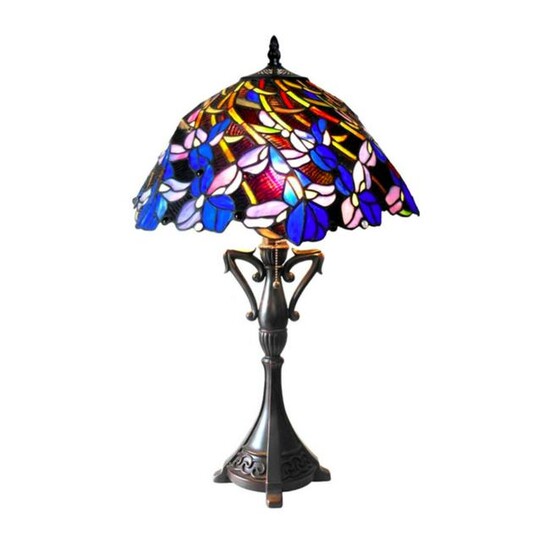 Blue Floral Art Glass Table Lamp