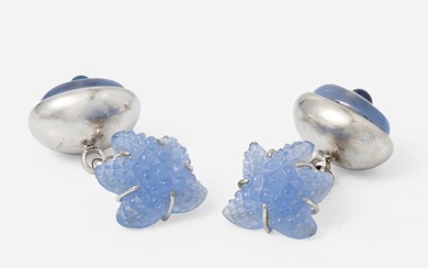 Blue chalcedony, sapphire, and platinum cufflinks