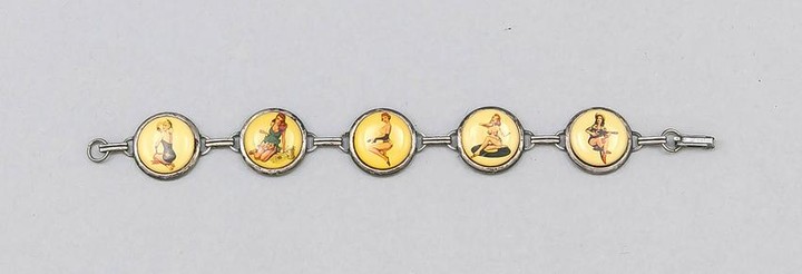 Bracelet, silver tested, with 5 portrayals of pin-up...