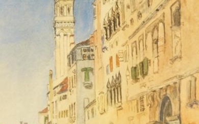 British School, late 19th century- View of a Venetian canal; pen and brown ink and watercolour, 33 x 20.5 cm Provenance: The estate of the late designer, Anthony Powell.