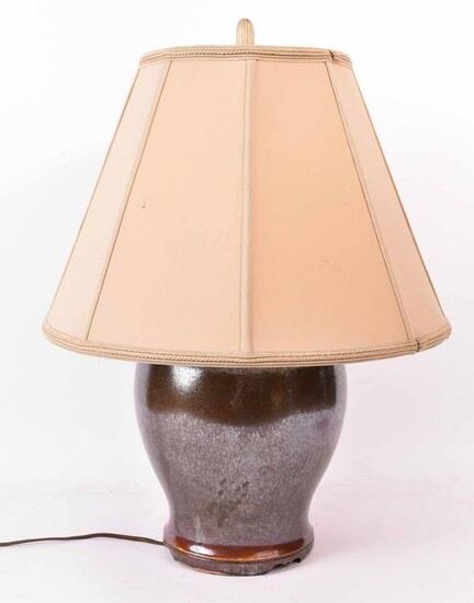 Brown-Glazed Porcelain Vase, Fitted as Lamp