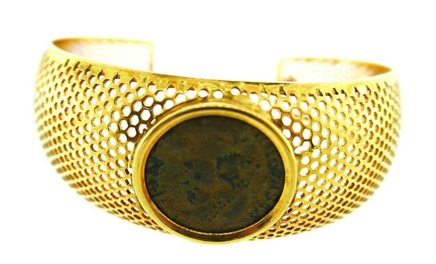 CHIC Vintage Italian 18k Yellow Gold Mesh Ancient Coin