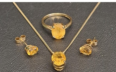 CITRINE SUITE OF JEWELLERY comprising a single stone ring on...