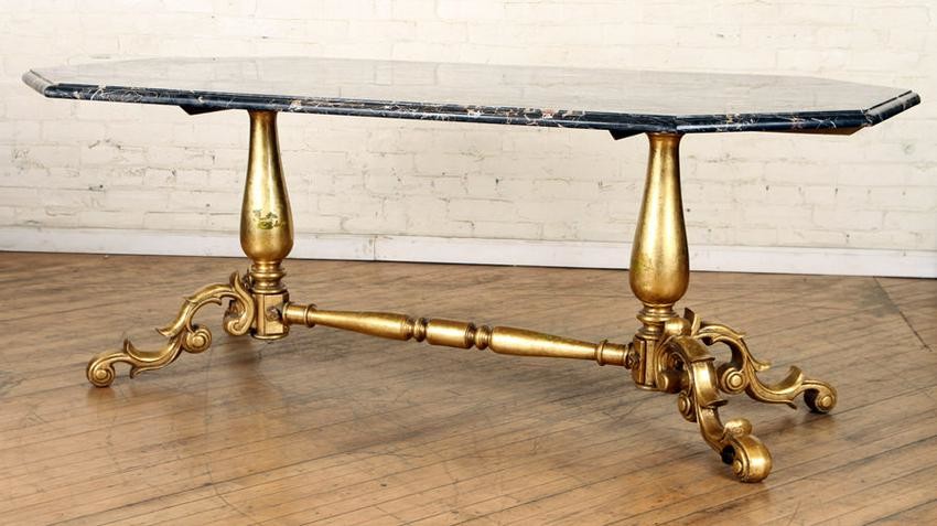 CONTINENTAL GILT IRON MARBLE TOP TABLE C.1950