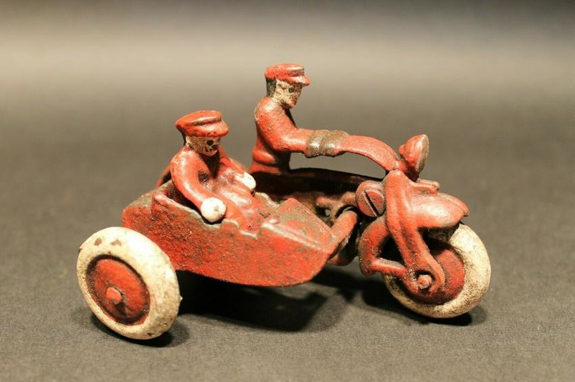 Cast Iron Toy Motorcycle with side car 2 riders