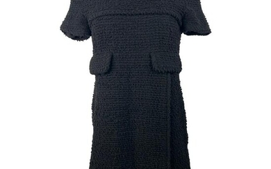 Chanel Black Wool Tweed Short Sleeves Mini Dress Size