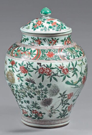 China porcelain vase and lid. 17th century. Decorated