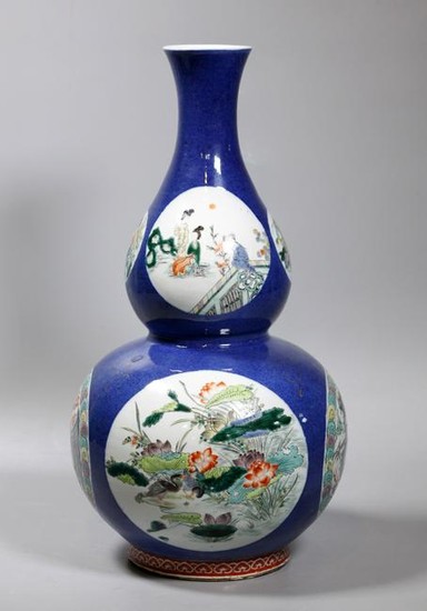 Chinese 19 C Blue Glazed Porcelain Dbl Gourd Vase