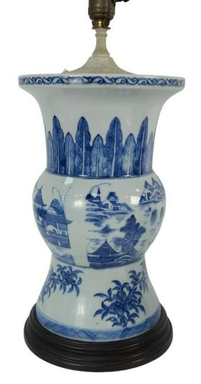 Chinese Blue and White Porcelain Vase made into a table