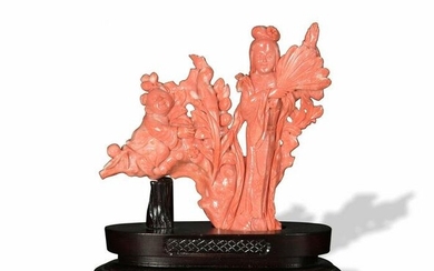 Chinese Coral Carving of a Lady and a Boy