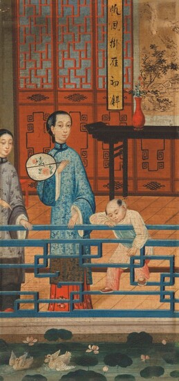 Chinese School, late 19th Century, A Chinese household - set of three
