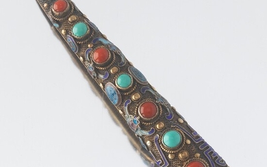 Chinese Silver Gilt, Enamel and Gemstone Hanfu Queen Royal Court Finger Accessory, Fashioned as a Pin/Brooch