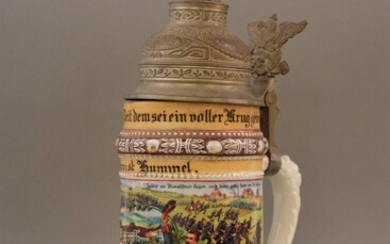 Chope de réserviste en porcelaine émaillée polychrome du 113ème Régiment de Freibourg, pour le réserviste...