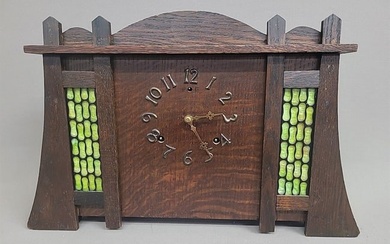 Circa 1910 Oak Mission Mantle Clock with bar chimes. Running condition. Found in Wabasha MN estate.