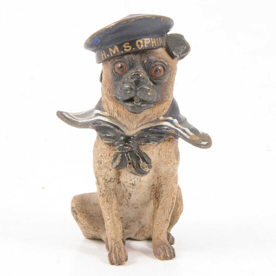 Cold painted bronze model of a dog dressed as a sailor