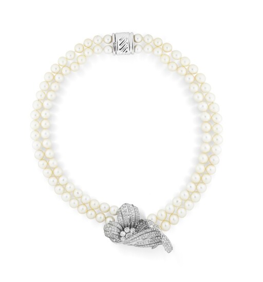 Collier perles de culture et diamants | Cultured pearls and diamond necklace