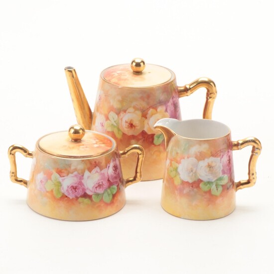 Coronet French Limoges Hand Painted Signed Porcelain Tea Set