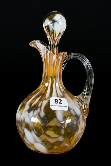 Cruet Bottle, Phoenix Art Glass, White/Amber Spatter