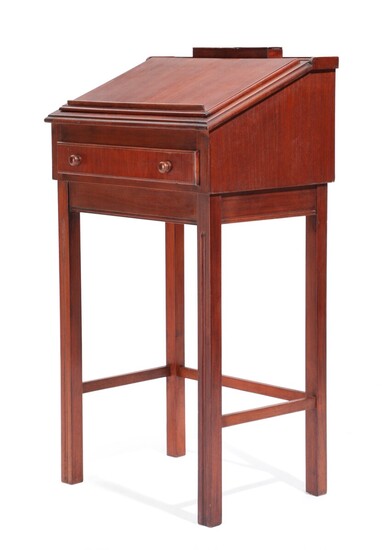 NOT SOLD. Danish furniture design: A mahogany stained wood desk. And a loose pencil case....