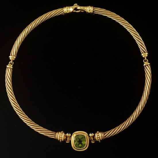 David Yurman 18k Gold, Peridot, and Sapphire Cable Necklace
